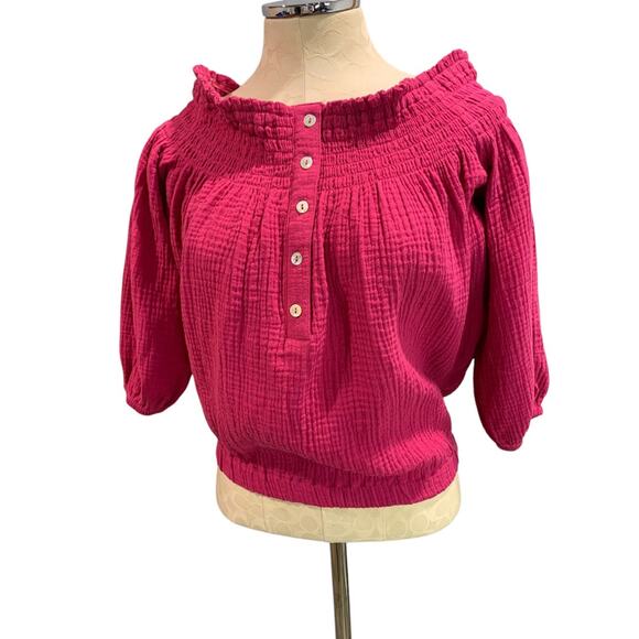 XS Roan + Ryan Fuchsia Womens Off Shoulder Banded Shirt Blouse - Picture 3 of 10